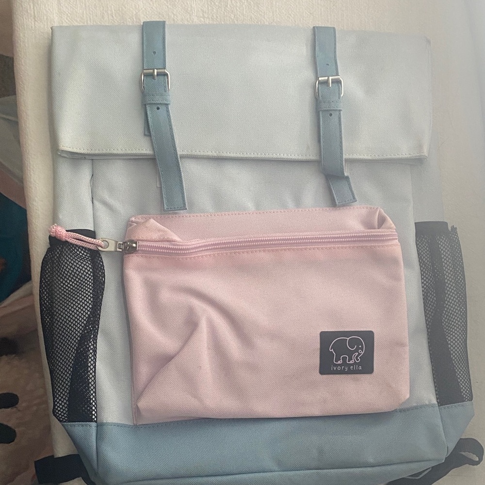 Ivory Ella Light Blue and Pink Backpack